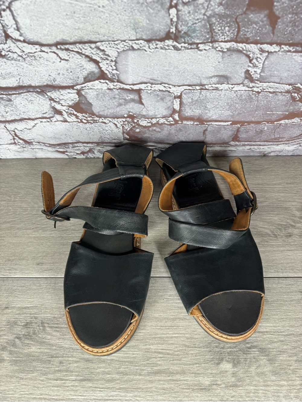 P.Monjo Black Leather Boho Ankle Strappy Platform Sandals Women Sz 40EU/9.5M US